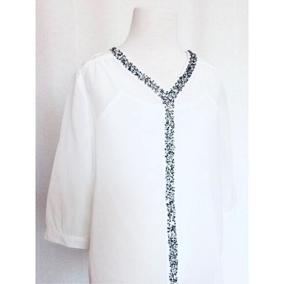 NEW Japna Kids Girls 7 White Georgette Rhinestoned Trim Blouse - Picture 5 of 7